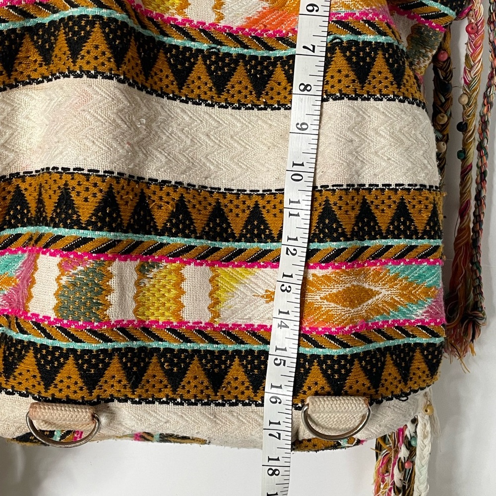 America & Beyond Boho Navajo Woven Multicolor Canvas Tote Backpack Bag - Picture 7 of 12